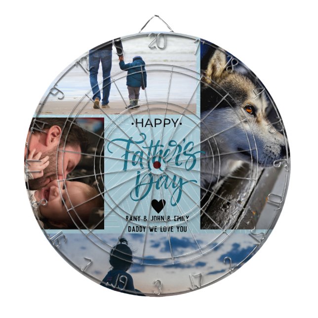 Happy Father's Day Photo Collage Custom Names Dartboard (Front)