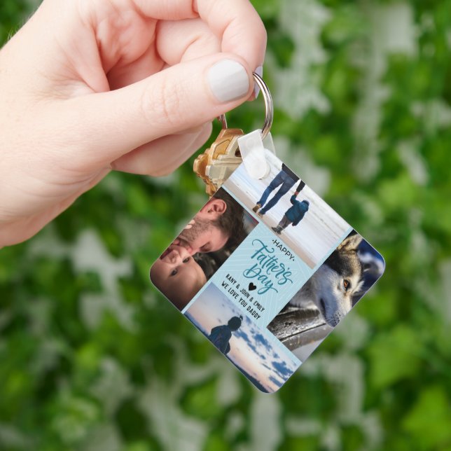 Happy Father's Day Photo Collage Custom Names Key Ring (Hand)