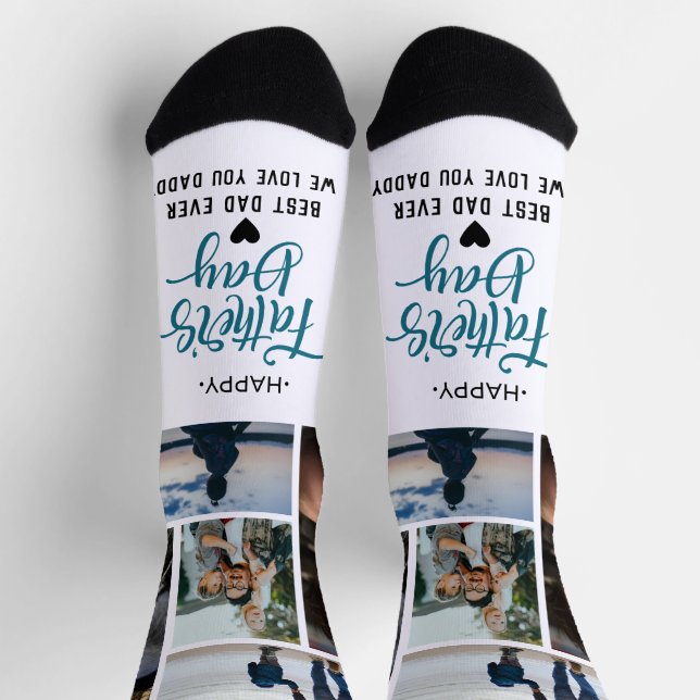 Happy Father's Day Photo Collage Custom Names Socks (Top)