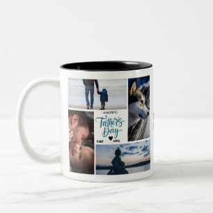 happy father's day photo collage Custom Names Two-Tone Coffee Mug