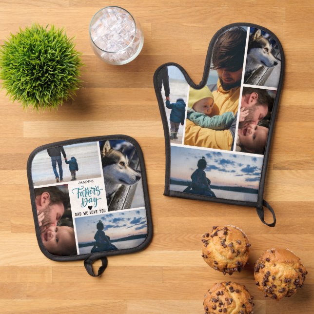 happy father's day Photo Collage custom  Oven Mitt & Pot Holder Set (Top Down)
