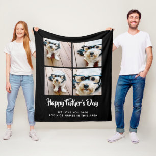 Happy Father's Day Photo Collage for dad - black Fleece Blanket