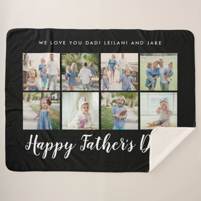 Happy Father's Day Photo Collage Message Black Sherpa Blanket (Front (Horizontal))