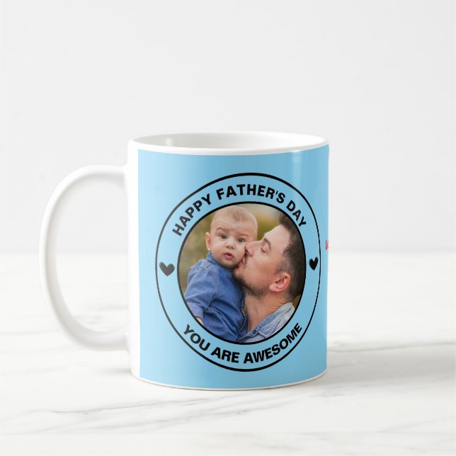 Happy Father's Day Photo Custom Text Black Blue  Coffee Mug (Left)