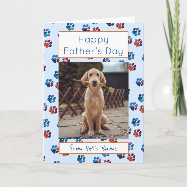 Happy Father's day Photo Dog Cat Pet Paw Prints Card (Front)