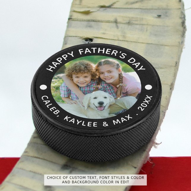 Happy Fathers Day Photo Your Colour Hockey Puck (Creator Uploaded)