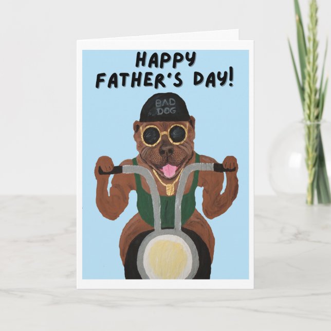 Happy Father's Day Pit Bull Biker Card (Front)