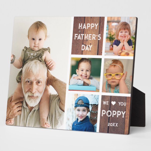 Happy Father's Day Poppy 5 Photo Collage Wood  Plaque (Side)