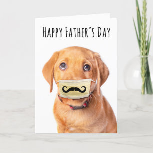 Happy Father's Day Puppy in Moustache Face Mask Holiday Card