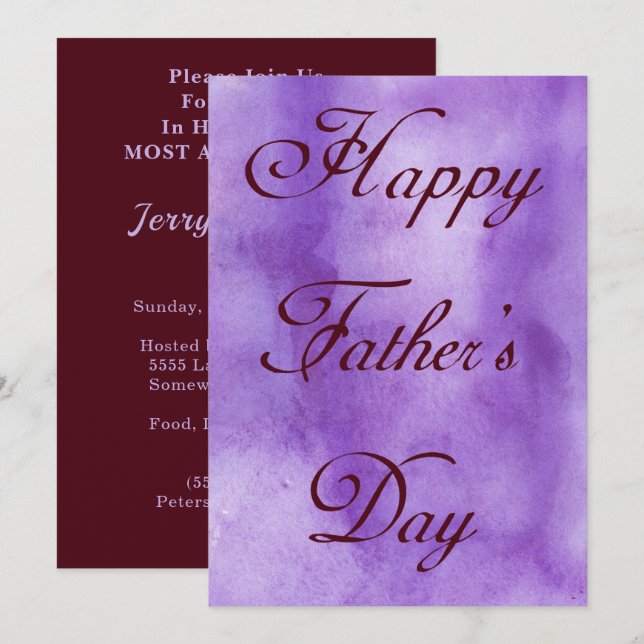 Happy Fathers Day Purple Summer Picnic Party Invitation (Front/Back)