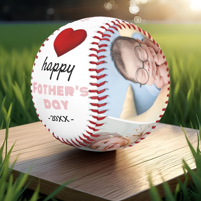 Happy Father's Day Red Heart 4 Photo Collage Baseball (Creator Uploaded)