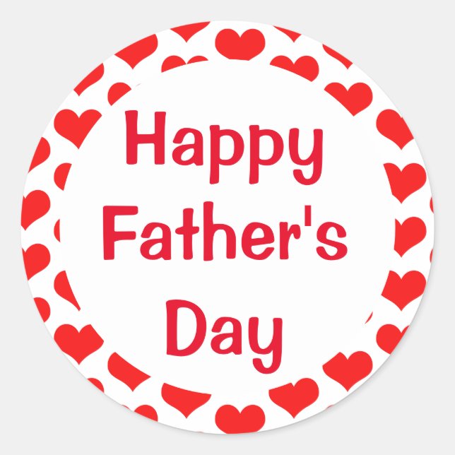 Happy Fathers Day Red Heart Patterns Colourful Classic Round Sticker (Front)