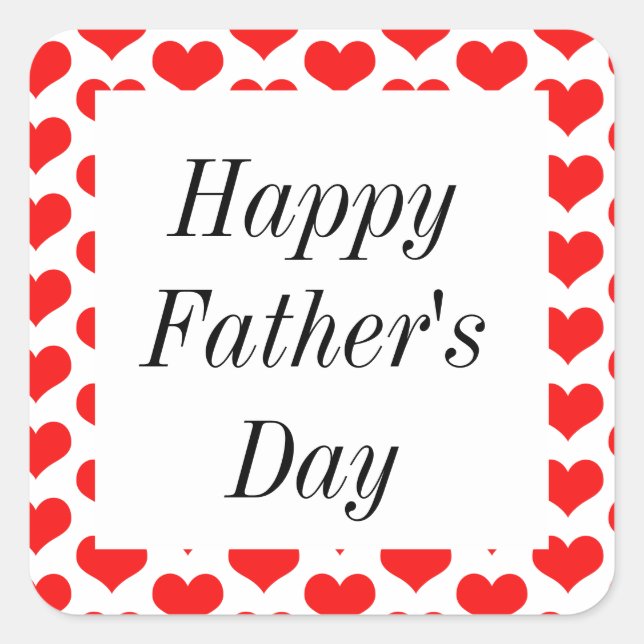 Happy Fathers Day Red Heart Patterns Custom Classy Square Sticker (Front)