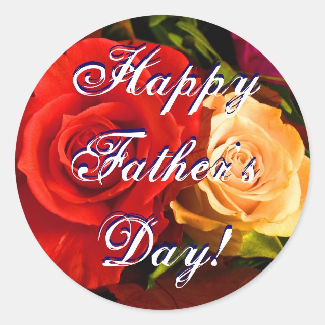 Happy Father's Day Red Yellow Rose Classic Round Sticker (Front)