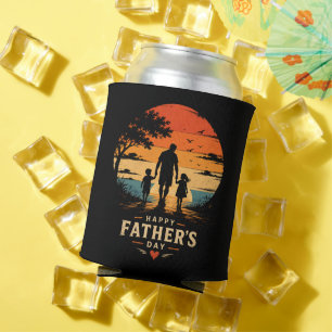 Happy Fathers Day Retro Sunset Dad Son Can Cooler