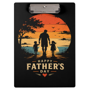 Happy Fathers Day Retro Sunset Dad Son Clipboard