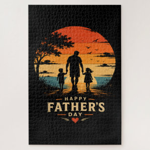 Happy Fathers Day Retro Sunset Dad Son Jigsaw Puzzle