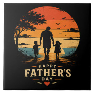 Happy Fathers Day Retro Sunset Dad Son Tile