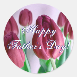 Happy Father's Day Rosey Tulips Classic Round Sticker