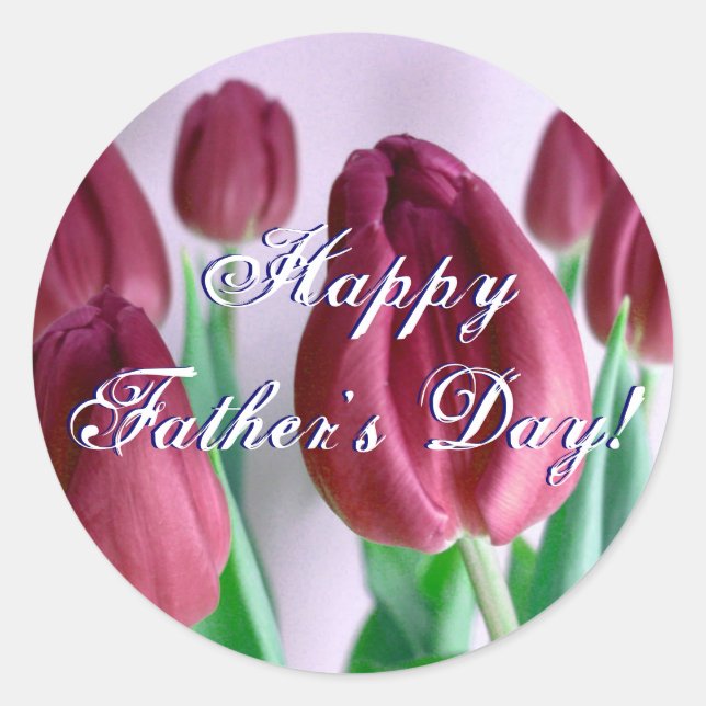 Happy Father's Day Rosey Tulips Classic Round Sticker (Front)