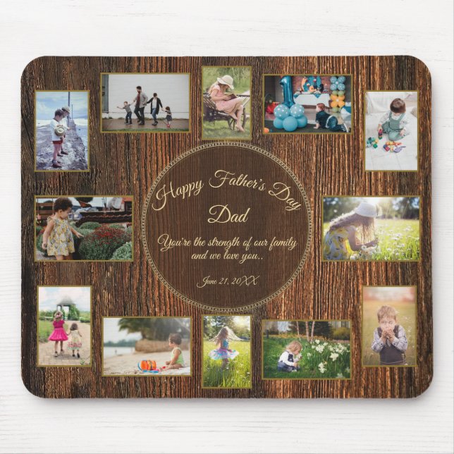 Happy Fathers Day Rustic Wood Photo Template Mouse Mat (Front)