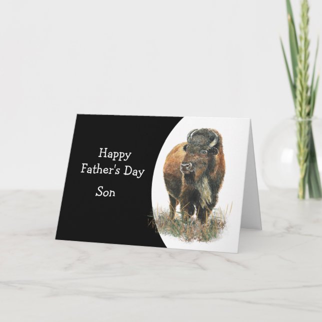 Happy Father's Day Son Watercolor Buffalo Bison Card (Front)