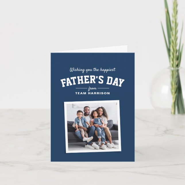 Happy Father's Day sporty one photo navy blue Card (Front)