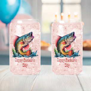 Happy Father's Day Striking Fish Can Glass