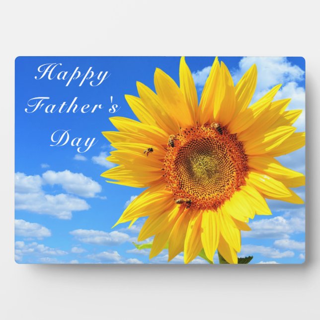 Happy Father's Day  Sunflower and Bees on Blue Sky Plaque (Front)