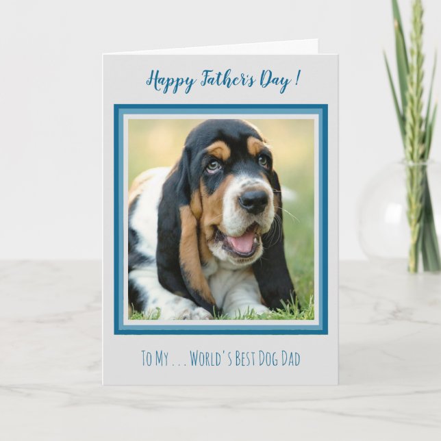 Happy Father's Day - Teal Dog Photo Best Dog Dad Card (Front)