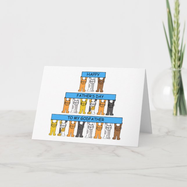 Happy Father's Day to Godfather Cute Cartoon Cats Card (Front)