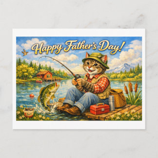 Happy Fathers Day to Your Favorite Fishing Cat Dad Postcard