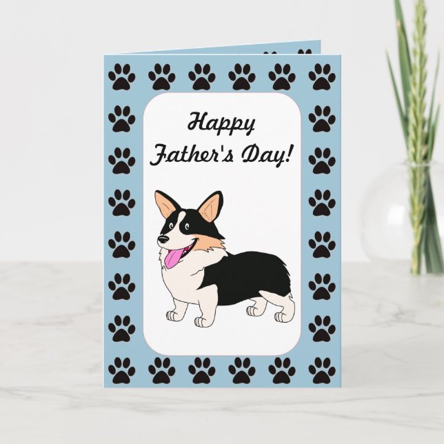 Happy Father's Day Tricolor Corgi Card (Front)