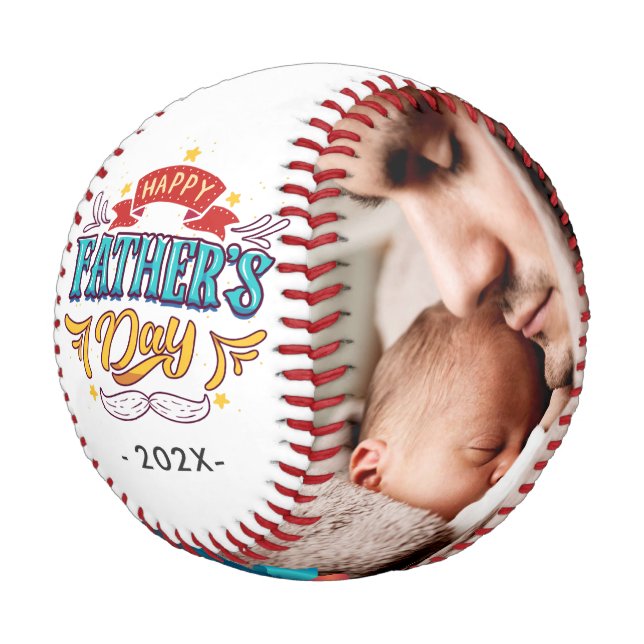 Happy Father's Day Typography with Family Photos Baseball (Angled)