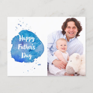 Happy Father's Day Watercolor Splash Custom Photo Postcard