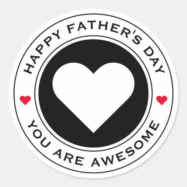 Happy Fathers Day White Red Heart Chic Fun Unique Classic Round Sticker (Front)