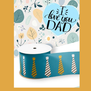 Happy Father's Day Yellow and Teal blue ties Satin Ribbon