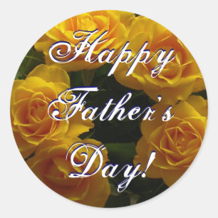 Happy Father's Day Yellow Roses Classic Round Sticker