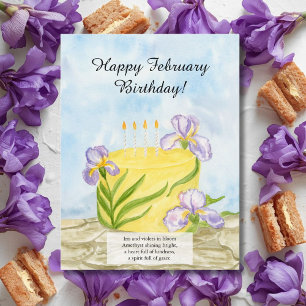  Happy February Irises Birthday Cake Postcard