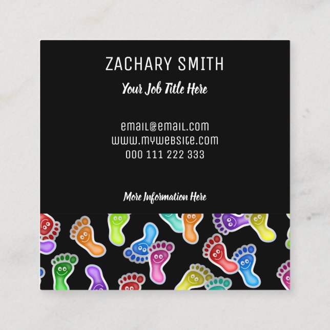 Happy Feet Footprint Background Template Square Business Card (Back)