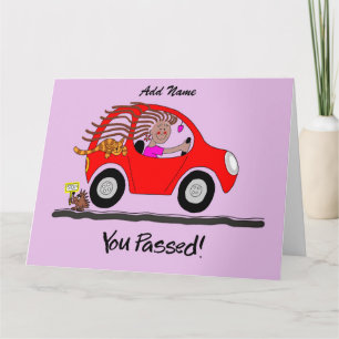 Happy Female Passed Driving Test Card