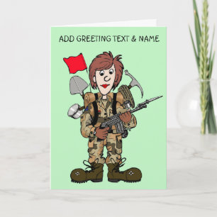 Happy female soldier card
