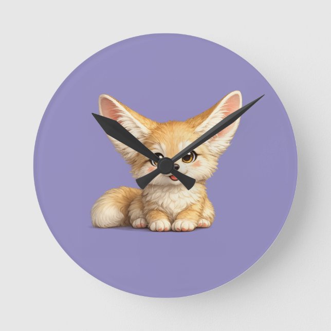 Happy Fennec Fox Cute Positive Vibes Design Round Clock (Front)