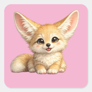 Happy Fennec Fox Cute Positive Vibes Design Square Sticker