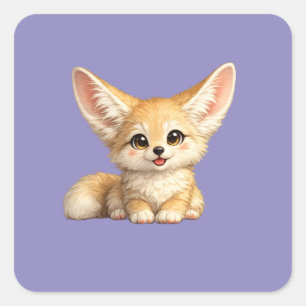 Happy Fennec Fox Cute Positive Vibes Design Square Sticker