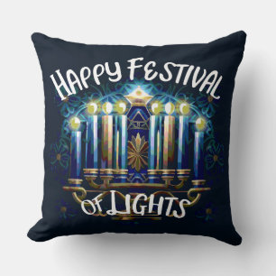 Happy Festival of Lights Hanukkah Menorah Cushion