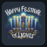 Happy Festival of Lights Hanukkah Menorah Square Sticker<br><div class="desc">Happy Festival of Lights Hanukkah Menorah</div>