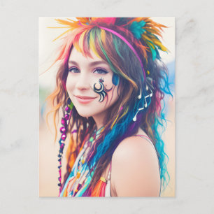 Happy Festival Woman Postcard