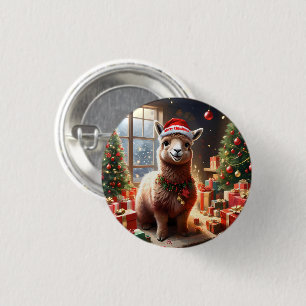 Happy Festive Alpaca Christmas,  3 Cm Round Badge