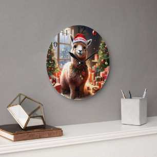 Happy Festive Alpaca Christmas,  Large Clock